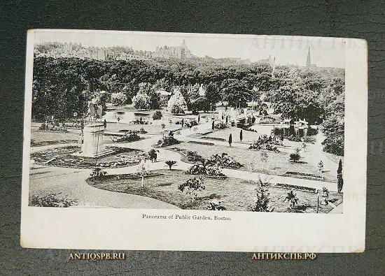Открытка старинная "Panorama of Public Garden. Boston" Парк Бостон США Нач. ХХ века №6600